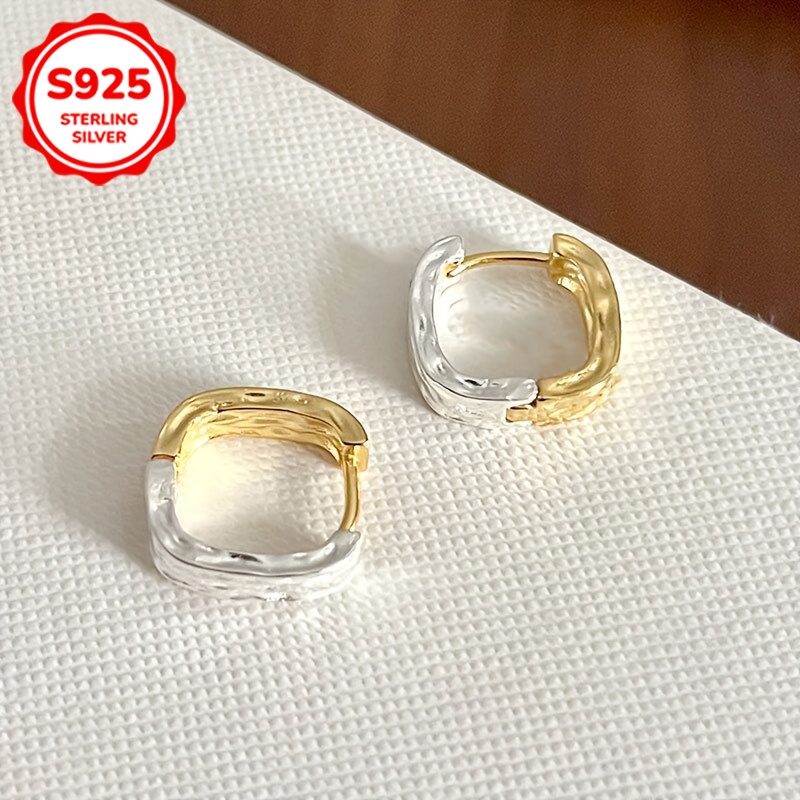 Geometric Hoop Earrings 925 Sterling Silver Square & Round